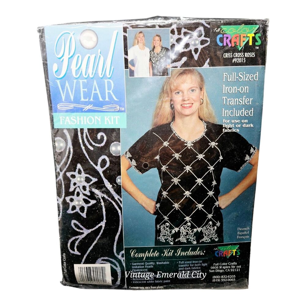 Vtg Full Color Craft Fashion Kit Pearl Wear Criss Cross Roses 92015 Iron Tranfer